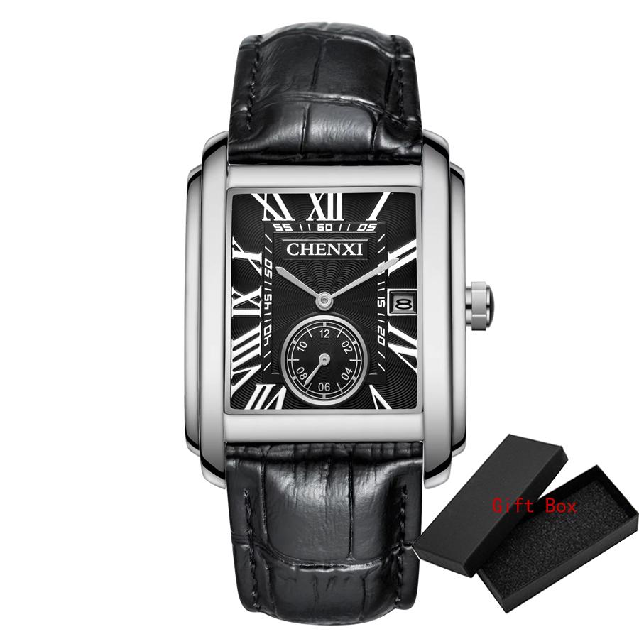 Luxury Top Brand Square Mens Wristwatches Unique Design Rose Gold Calendar Stop Watch Genuine Leather Quartz Business Male Clock