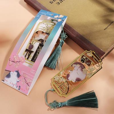 Cat Hollowed Cat Bookmark Tassels Flower Metal Reading Bookmark Retro Fashion Chinese Style Bookmarks Birthday Gift