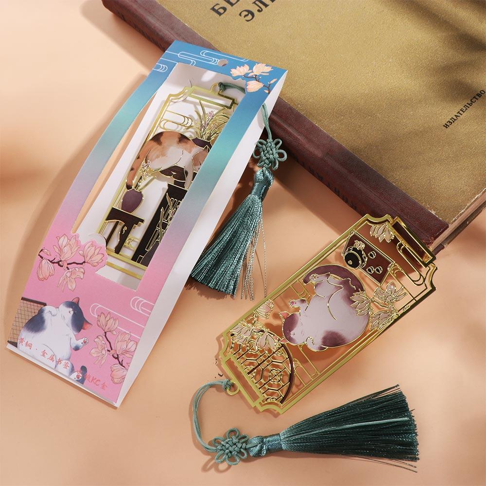 Cat Hollowed Cat Bookmark Tassels Flower Metal Reading Bookmark Creative Retro Chinese Style Bookmarks Student Stationery