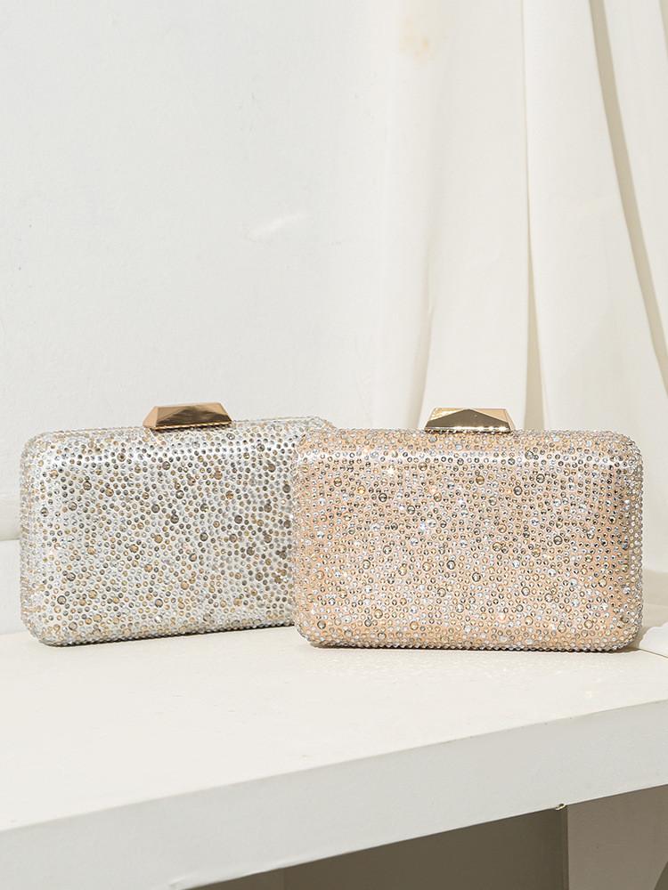 Borsa a pochette glitterata di lusso con decorazioni di strass per feste di matrimonio ed eventi formali