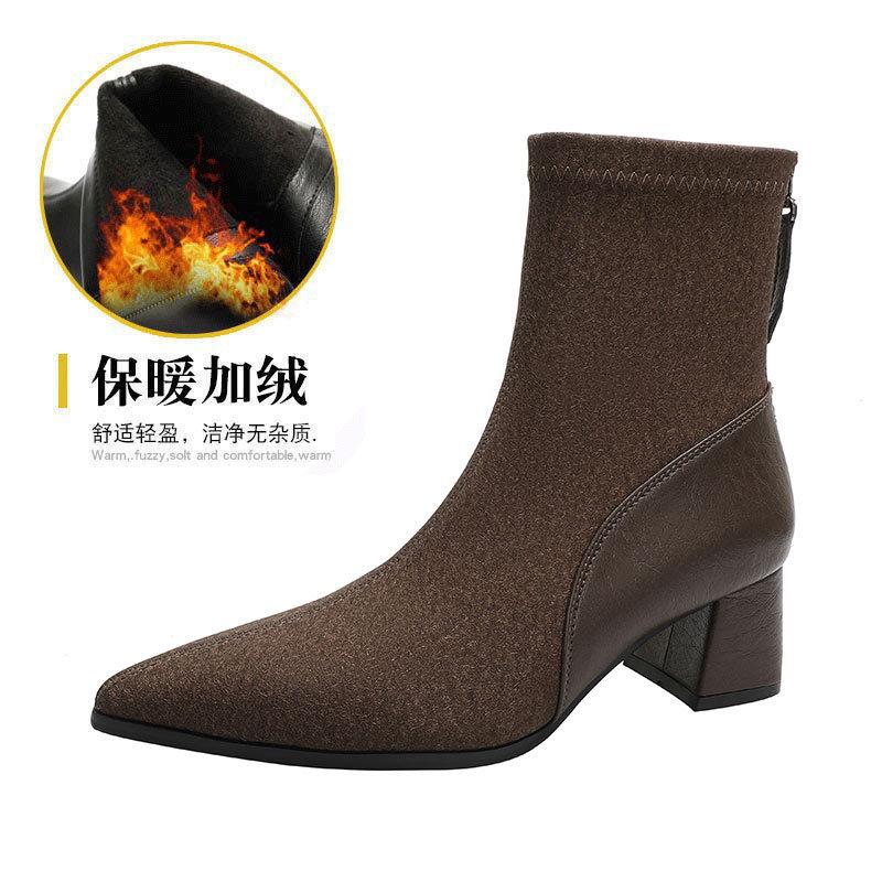 

Остроносые короткие ботинки женские толстый каблук 2025 новые осень и зима мягкая кожа высокий каблук тонкие ботинки ботильоны французские маленькие короткие ботинки 39