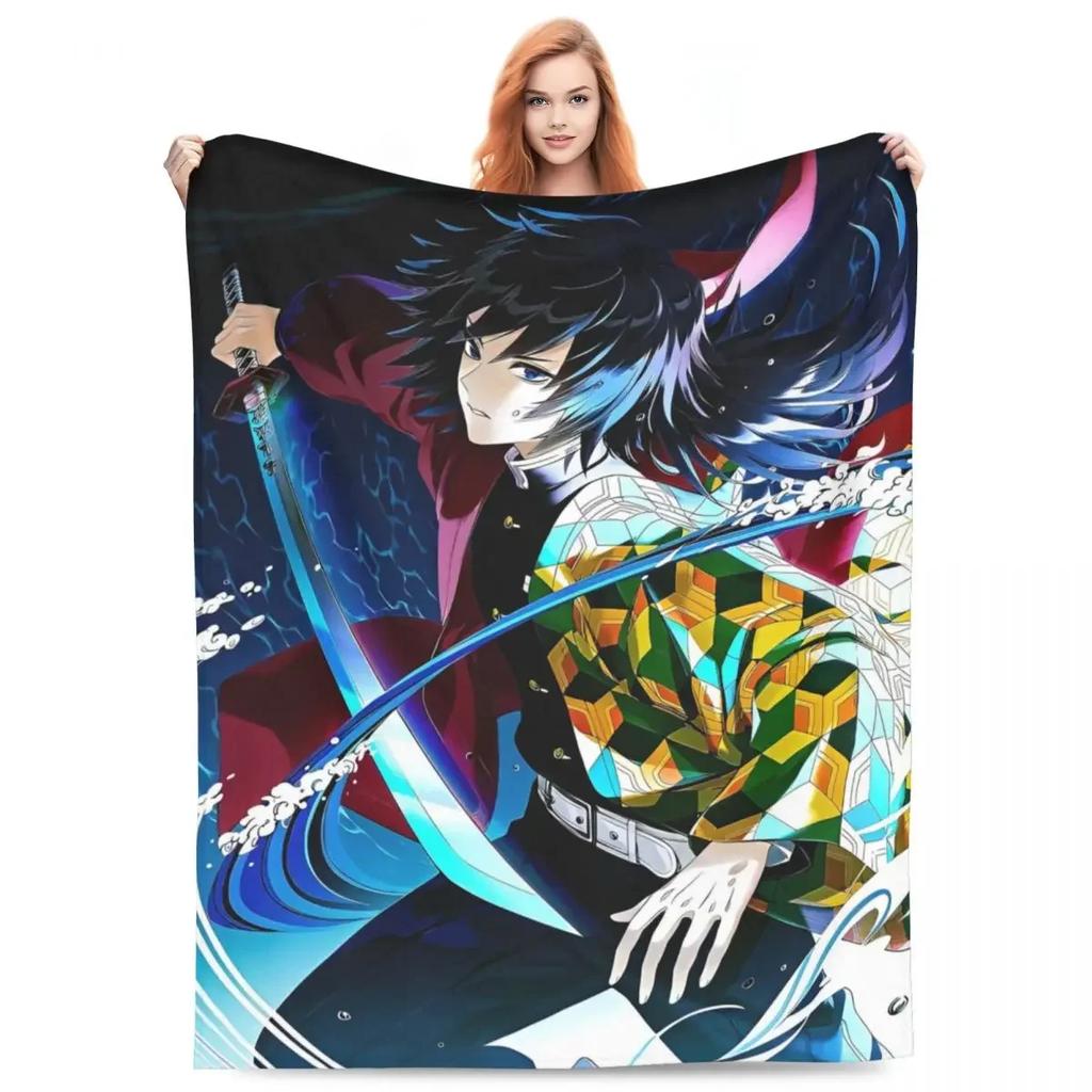 Water Hashira Giyu Tomioka Blankets Coral Fleece Plush Anime Demon Slayer Super Soft Throw Blanket for Car Sofa Couch Bedspread