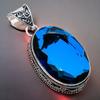 London Blue Topaz Gemstone Handmade 925 Sterling Silver Jewelry Pendant 2.17" AH-838