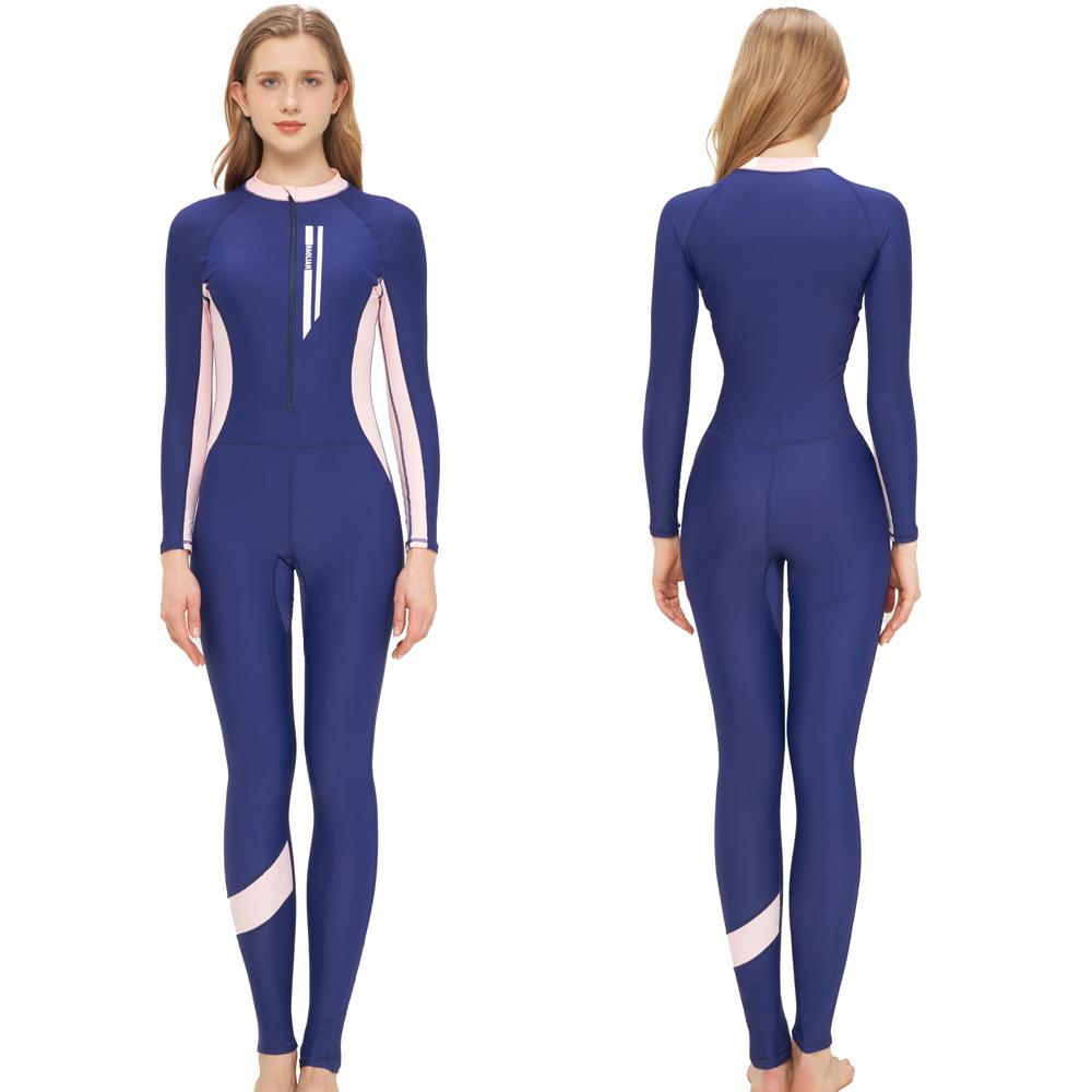 2026 New Long sleeved long pants diving suit women's sun protection one-piece surfing suit plus size jellyfish diving swimsuit