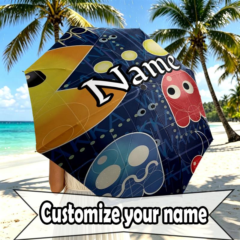 Custom Name Personalized PAC Print Umbrella, Auto Open Close, 8‑Rib Sturdy Frame, Commute Camping Hiking Use, Birthday Gift