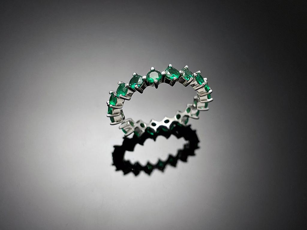 Wooing 4-Prong 3Mm Silver Compass Layering Ring Green Stone