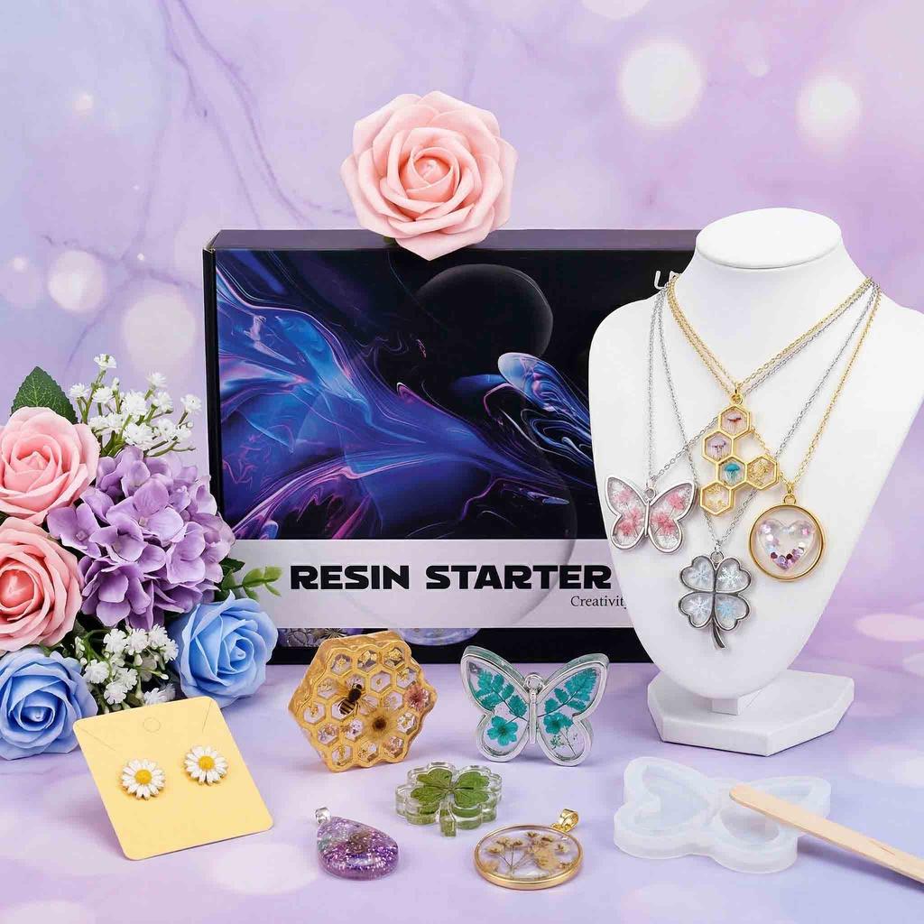 LEQU UV Resin Starter Kit with UV Light Clear UV Epoxy Resin for DIY Earrings Pendant Keychain Craft Making