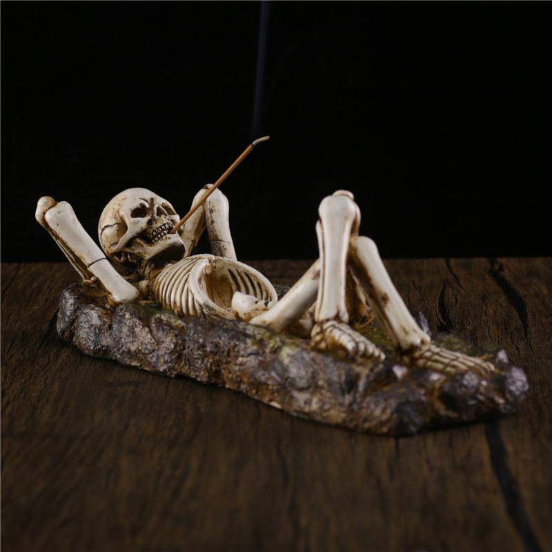 Creative Lying Position Skeleton Incense Holder Resin Skull Incense Burner for Cone Sticks Zen Meditation Desk Decor Gift