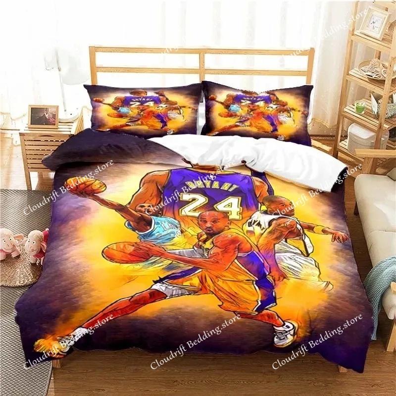 Basketball Star Bedding Set with zipper, Polyester 3D Digital Print Boys Girls Double Queen Comforter Cover set And Pillowcase