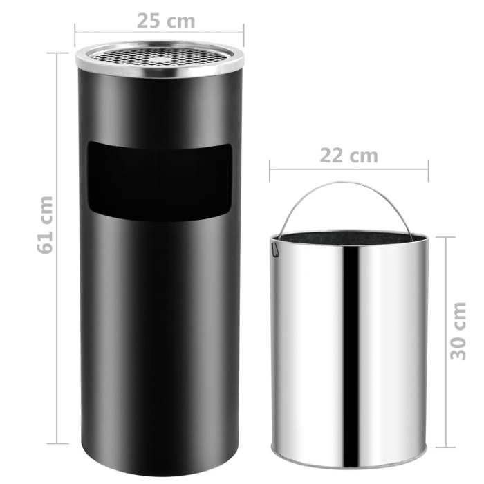 VidaXL Poubelle à cendrier d'hôtel 30 L Acier Noir 51088