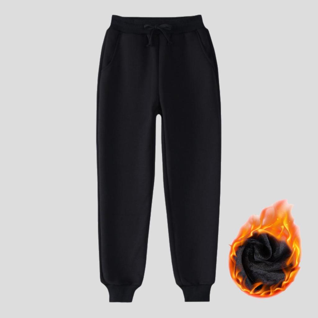 Kids' Navy Blue Sports Pants with Plush Lining, Autumn-Winter School Uniform, Loose Fit, Straight Leg for Boys and Girls
