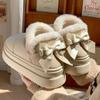 New fashionable thick-soled heightening bow cotton shoes winter velvet warm soft-soled shoes hairy snow shoes