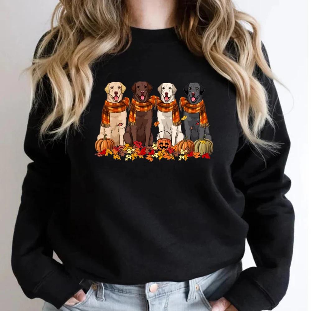Labrador Retriever Thankgiving Dog Sweatshirt Fall Dog Hoodie Dog Lover Gift Women Crewneck Sweatshirt Thanksgiving Pumpkin Tops