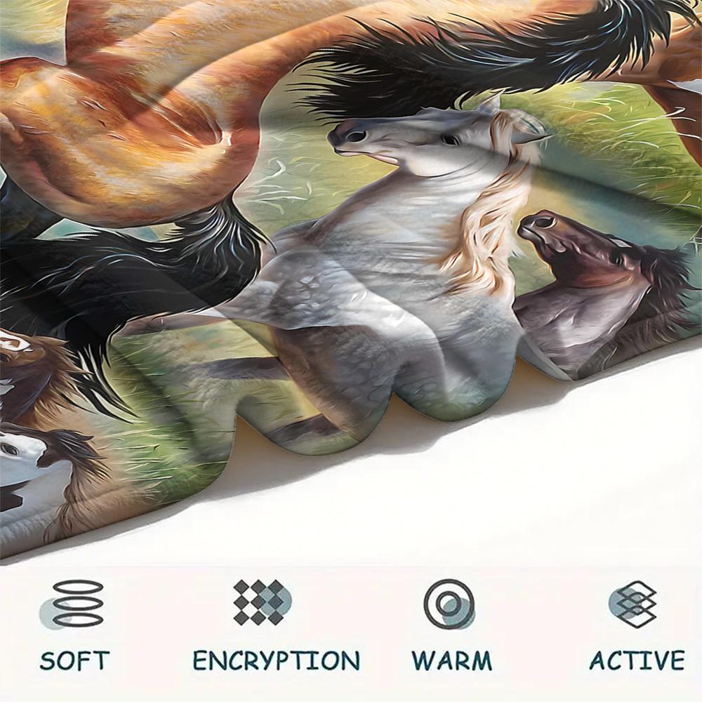 1Pc Horse Print Flannel Blanket, High Quality Comfortable for All Seasons, Home Decor, Warmth and Comfort, Perfect for Christmas Gifts