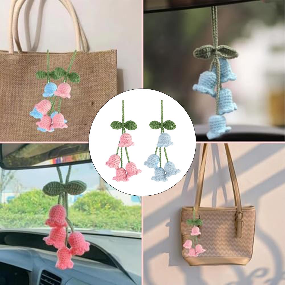 Everyday Driving Car Interior Accessories Crochet Car Mirror Pendant Charming Decorative Touch Convenient Installation