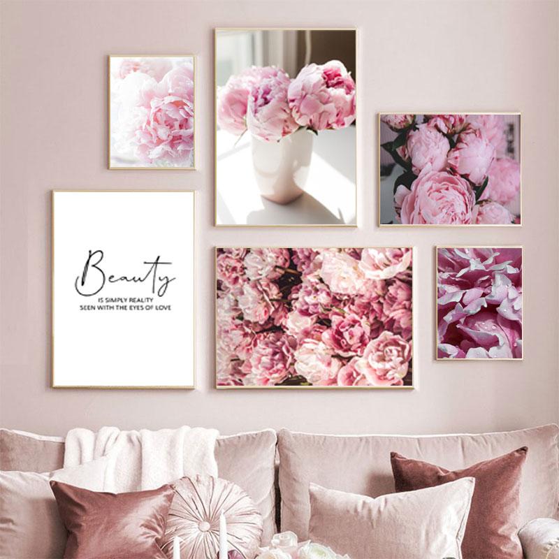 Scandinavian Style Flower Pictures Vase Wall Posters On The Wall Pink Canvas Painting for Living Room Modular Paintings Wall Art