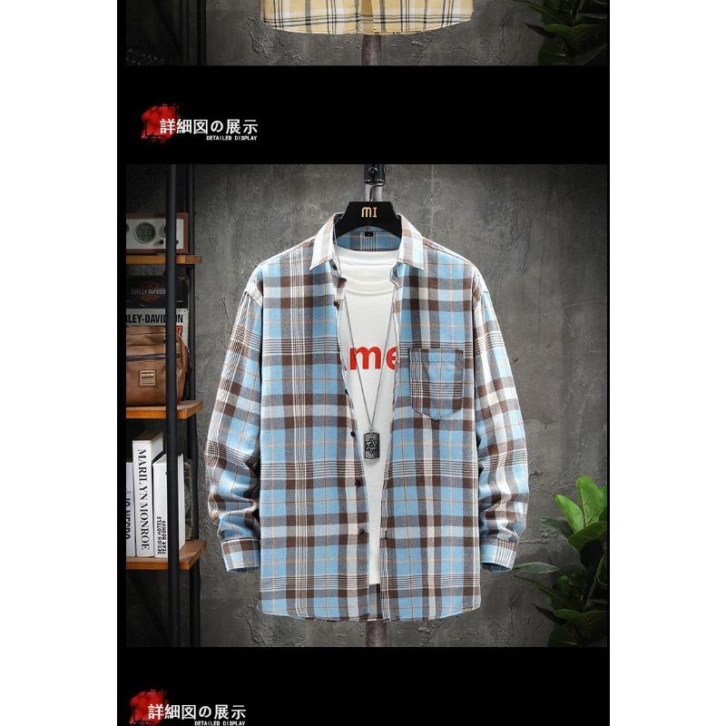 Men Casual Loose Plaid Turn Down Collar Long Sleeve Fashion Shirt