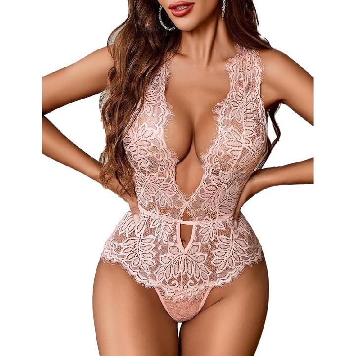 Avidlove Women One Piece Lingerie Lace Bodysuit Deep V Teddy Mini Babydoll
