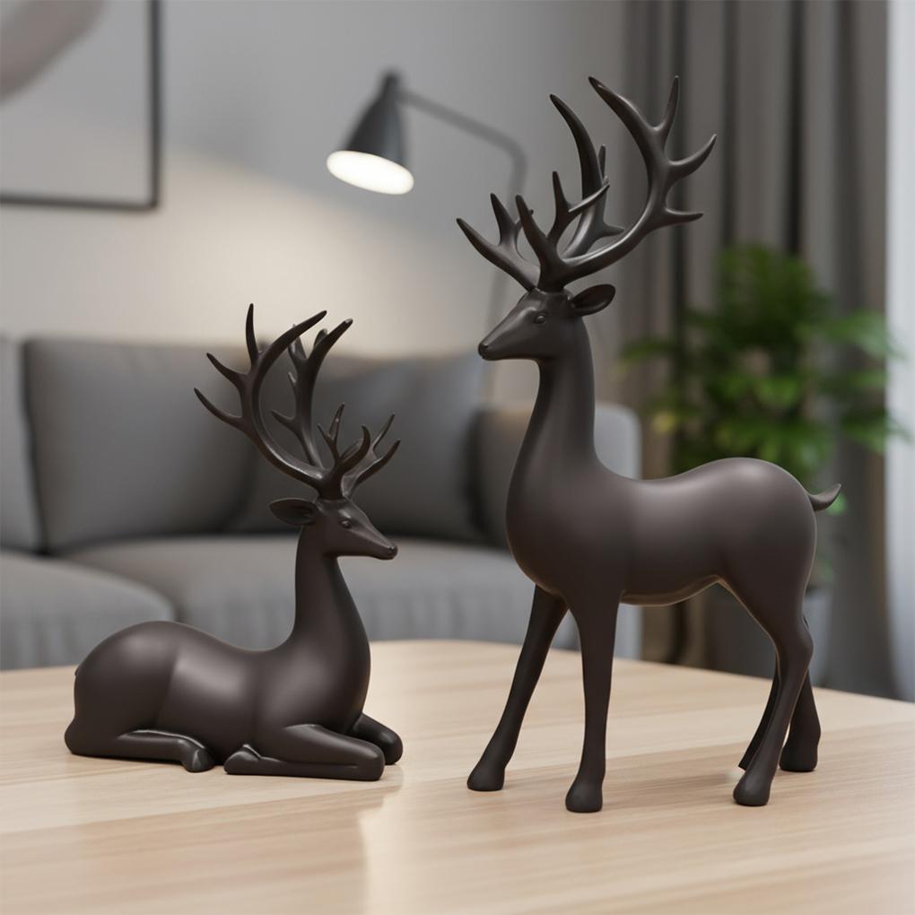 2 Stück Weihnachten Rentier Dekor Harz Stehend Sitzend Hirsch Figur Rentier Weihnachtsdekoration für Zuhause Innen Xmas Feiertag