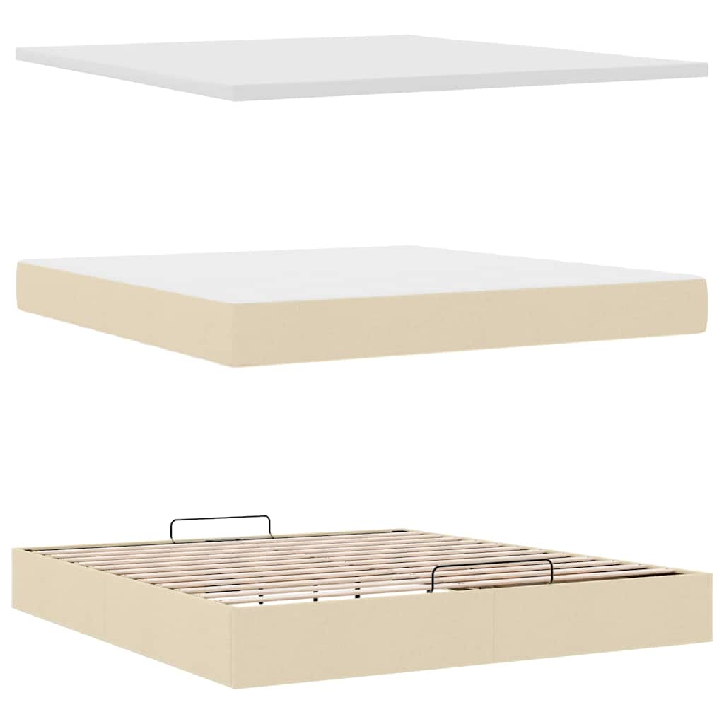 Enjoy Restful Nights with This Ottoman Bed with Mattress and LEDs In Cream Color 160x200 Cm Fabric