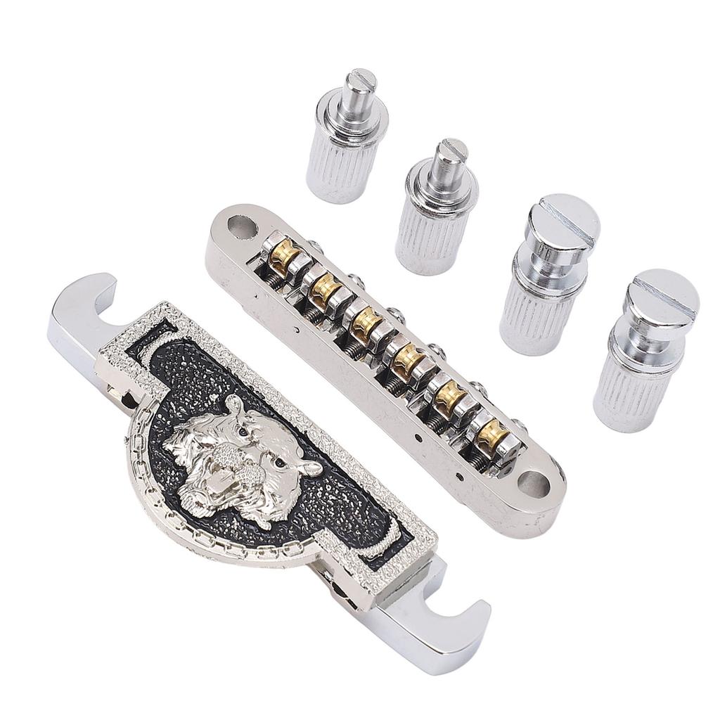 Guitar Roller Saddle Bridge Lion Pattern Metal Electric Guitar Bridge Tailpiece for LP 6mm Silver