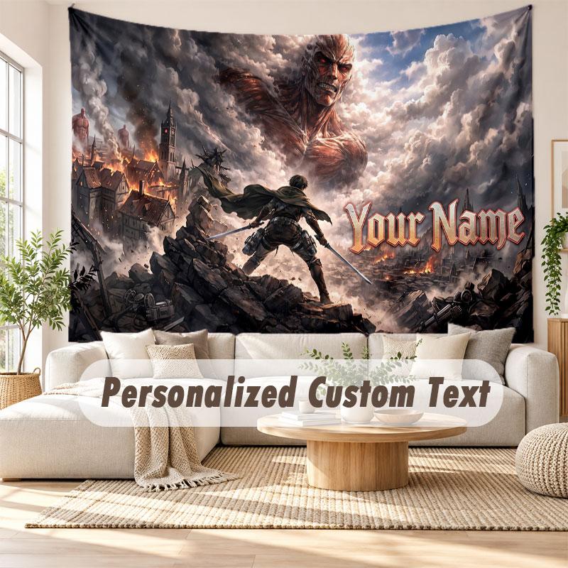 Custom Name Wall Hanging Tapestry,Attack on Titan Decorative Backdrop Tapestry For Dorm Home