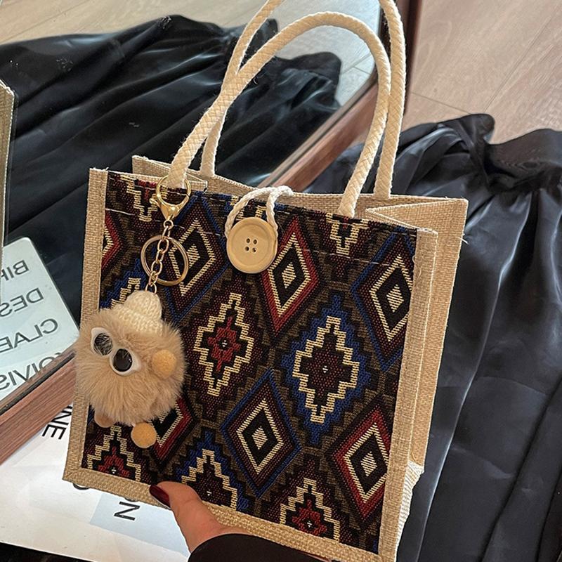 Tragbare Bento-Tasche Lässige Tragetasche für Damen Ethnischer Stil Pendler-Handtasche Einfache Große Kapazität Einkaufstasche Geschenke