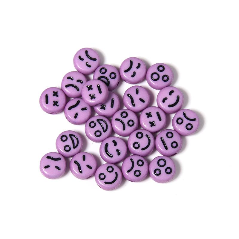 100Pcs/Lot 7mm Acrylic Beads Emoticon Pattern Color Flat Round Hole Size 1.3mm Beads Diy Cute Bracelet Necklace Accessories