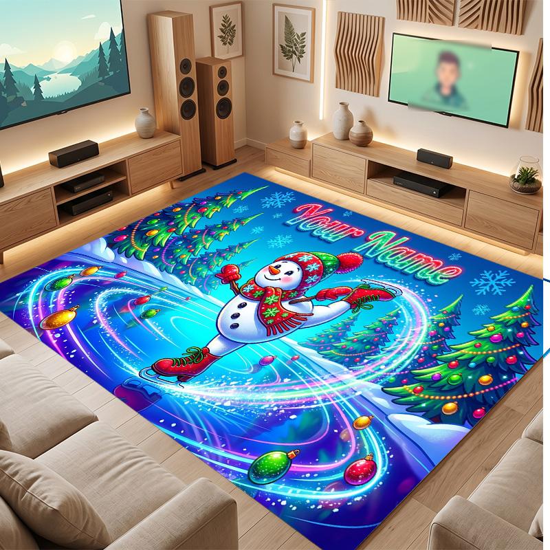 Winter Theme Soft Crystal Velvet Rug Custom Name & Text Print Non Slip Floor Rug for Bedroom Living Room