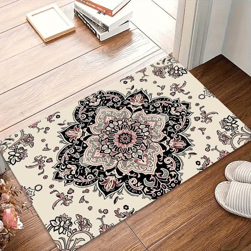 Bedroom Mandala Rug Carpets for Living Room Pink Black Pattern Cream Base Bohemian Floor Mat Soft Carpet Home Decor Rugs Gift