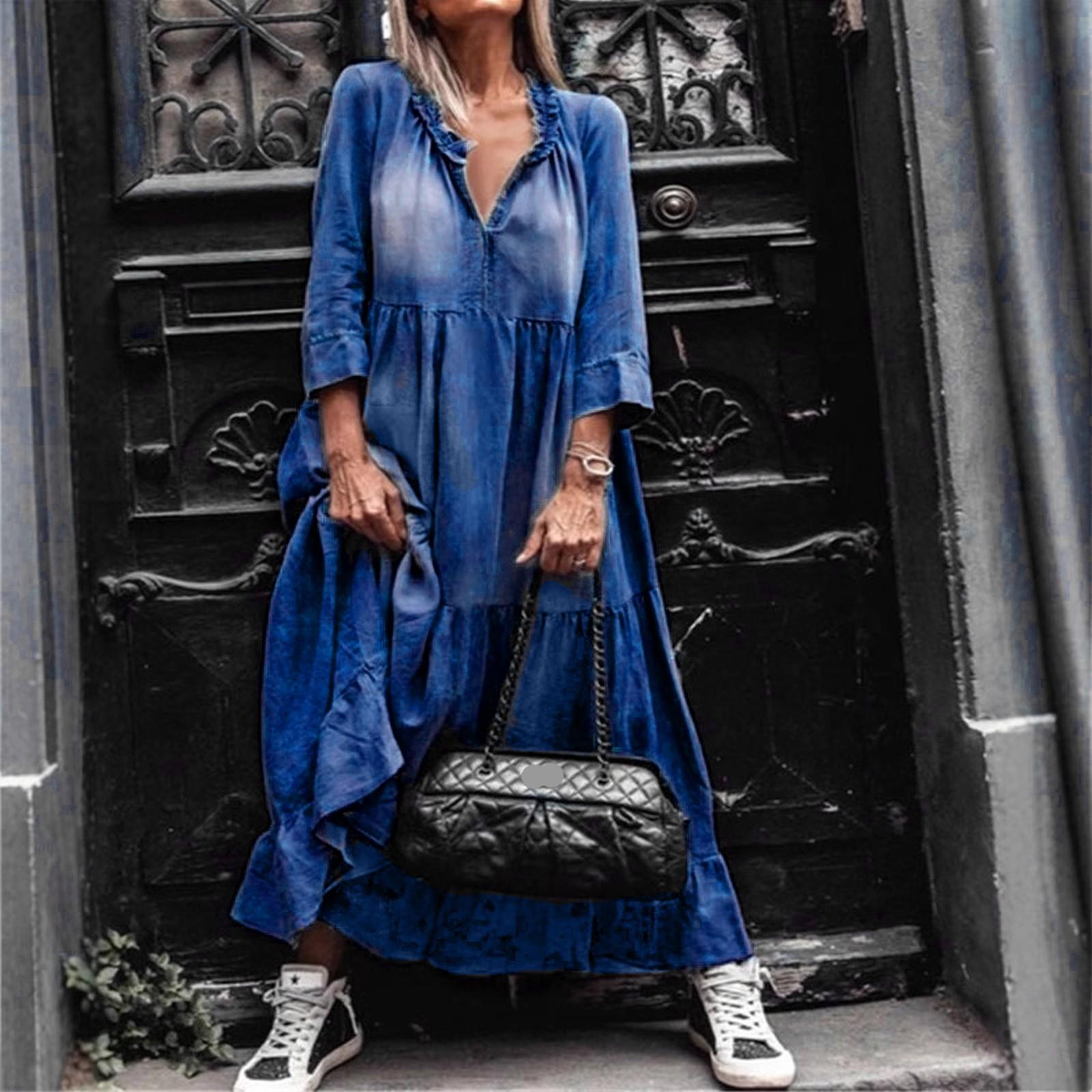 

Женское платье-юбка макси из вареного денима XXXL синий