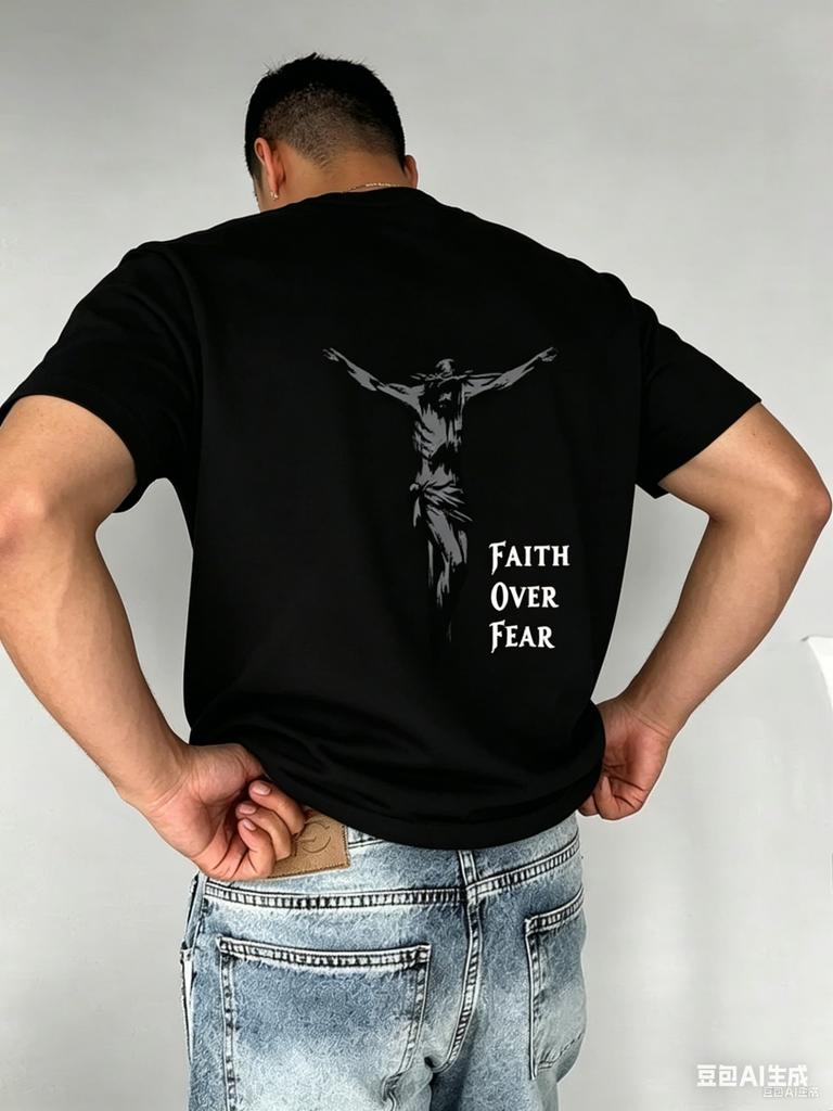 The Summer Cotton Tshirt For Men Features A Crossshaped Design Pattern Printed On The Back It Is Suitable For Daily Wear