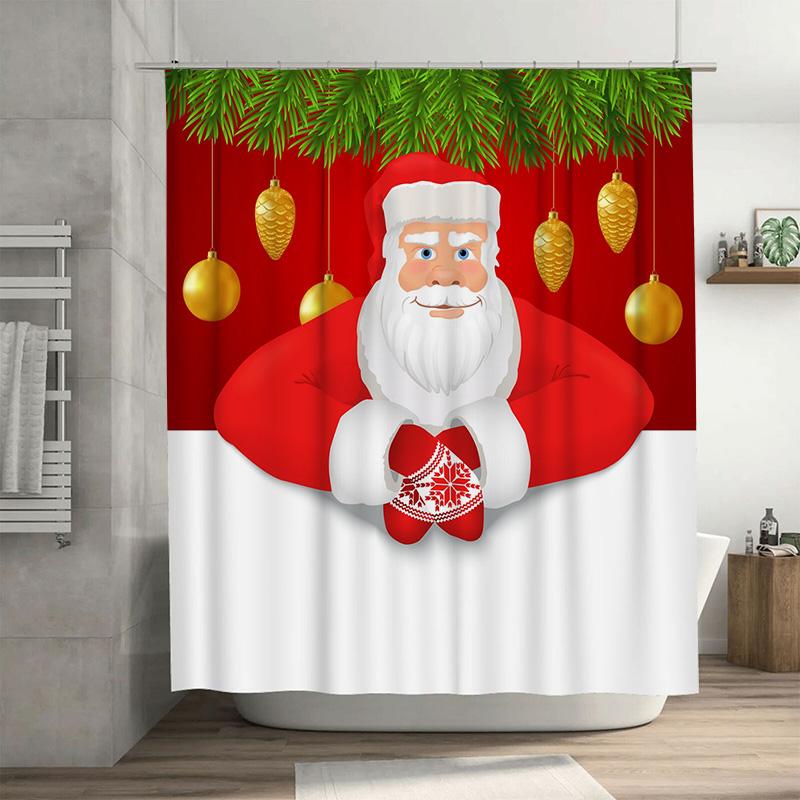 

Tu Christmas Shower Curtain Festive Holiday Bathroom Decor Santa Claus Pattern Waterproof Fabric Backdrop Xmas Home Decor W60H190(CM)-1 Pcs
