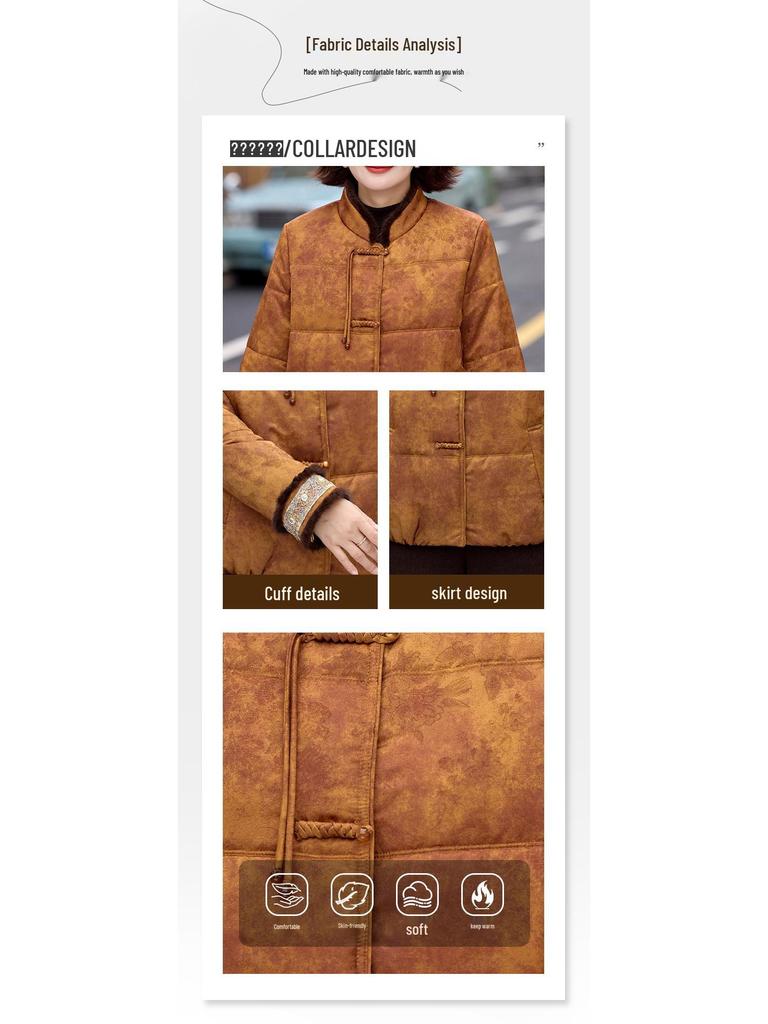 Chinese Retro Winter Cotton Jacket for Women Aged 40-60