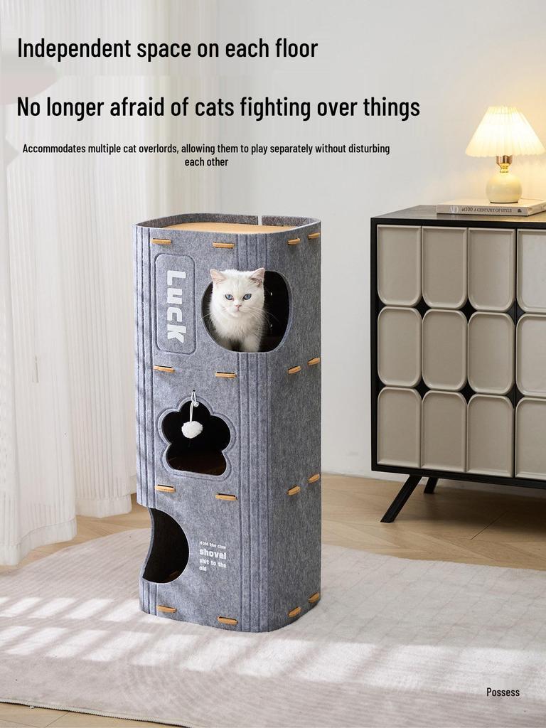 Four Seasons Multi-Layer Cat Condo with Enclosed House and Scratch Board