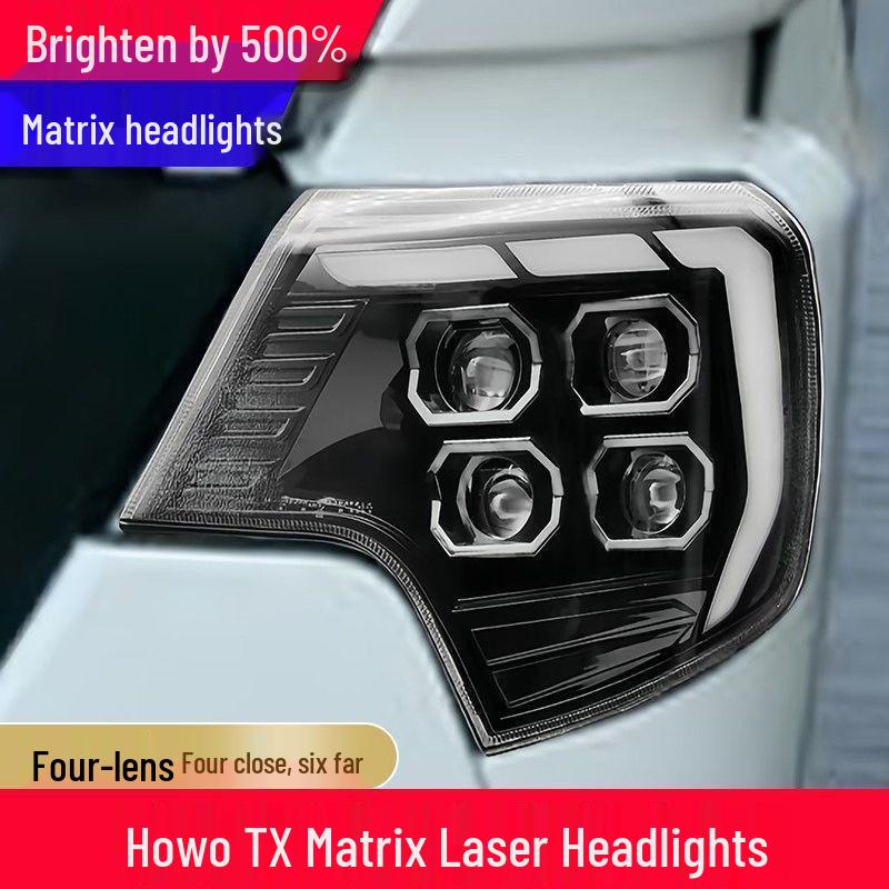 Compatible with Sinotruk Howo T7H headlight assembly and T5GTX four-lens laser front combination lamp. Left Four-Lens