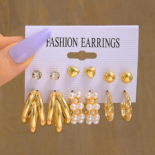 Retro  Crystal Gold Earring Set Fishtail Flower Stud Earrings for Women Jewelry Fashion Accessories