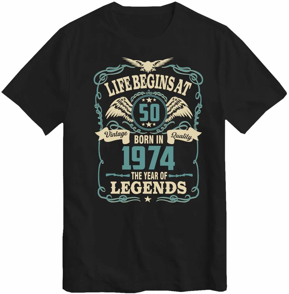Unisexs 50th Birthday Tshirt Life Begins At 50 Born In 1974 Birthday Tee Top Gift S