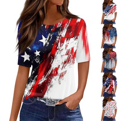 T Shirts For Women Round Neck Dressy Casual Blouses Printing Short Sleeve Summer Tops Loose Fit
