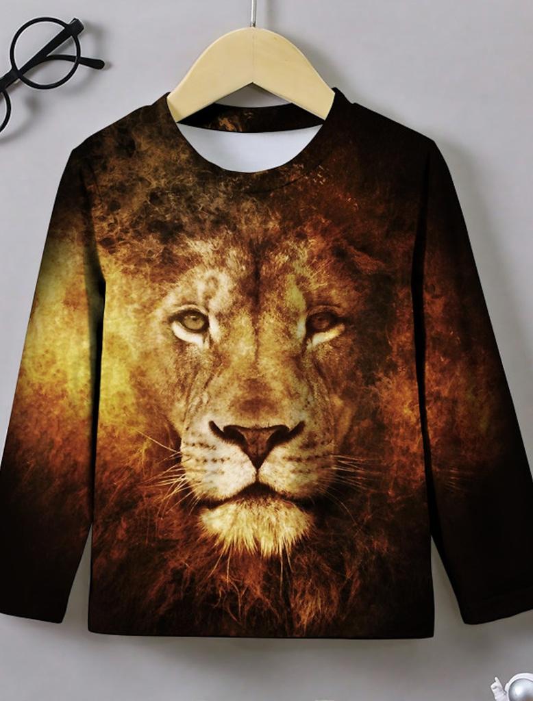 Men's T-shirt pattern lion pattern printing round neck brown 3D printing outdoor daily long sleeved printing clothing designer