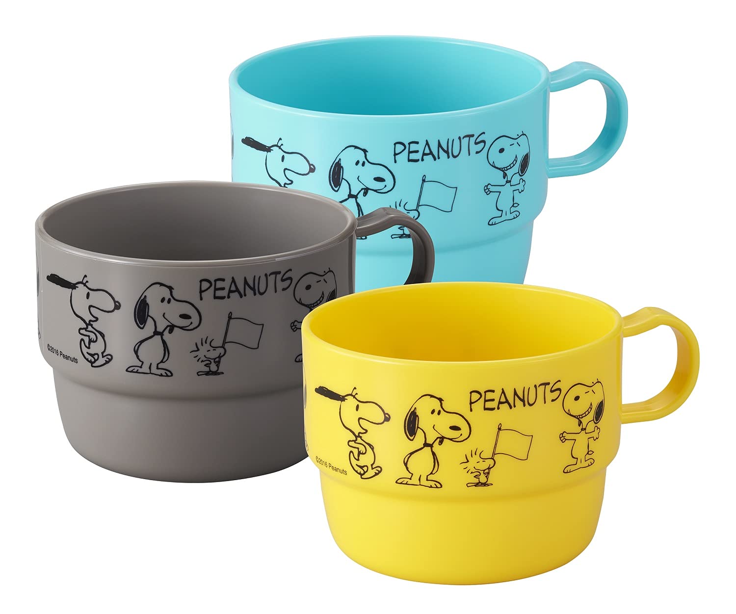 

Пластиковый стакан OSK Snoopy, желтый, синий, серый, 230 мл, набор из 3 шт. Сделано в Японии, можно мыть в посудомоечной машине, стильный, милый, антибактериальный, небьющийся, унисекс