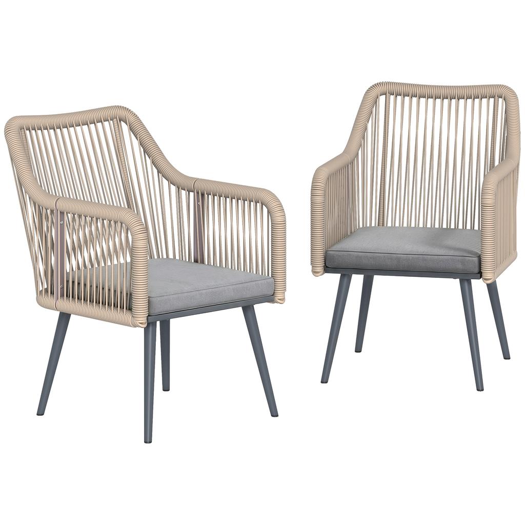 Garden Chair Set of 2 Weatherproof Garden Chairs with Armrest Seat Cushion Metal Frame up to 120 kg Load Capacity Light Grey