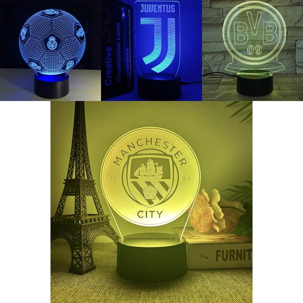 Modern Creative 3d Night Light For Football Clubs Usb Desk Lamp With Colorful Designs