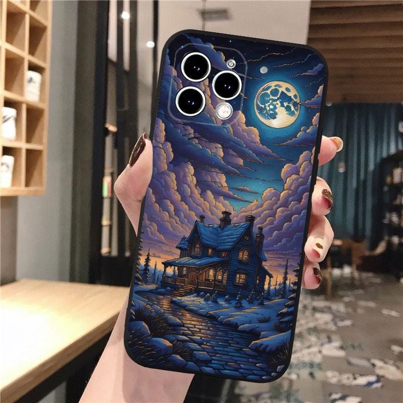 Mondnacht Landschaft Handyhülle Für iphone 15 14 Pro Max 13 12 11 Pro Max XSMax XR 12 13 mini 14 Plus Hülle