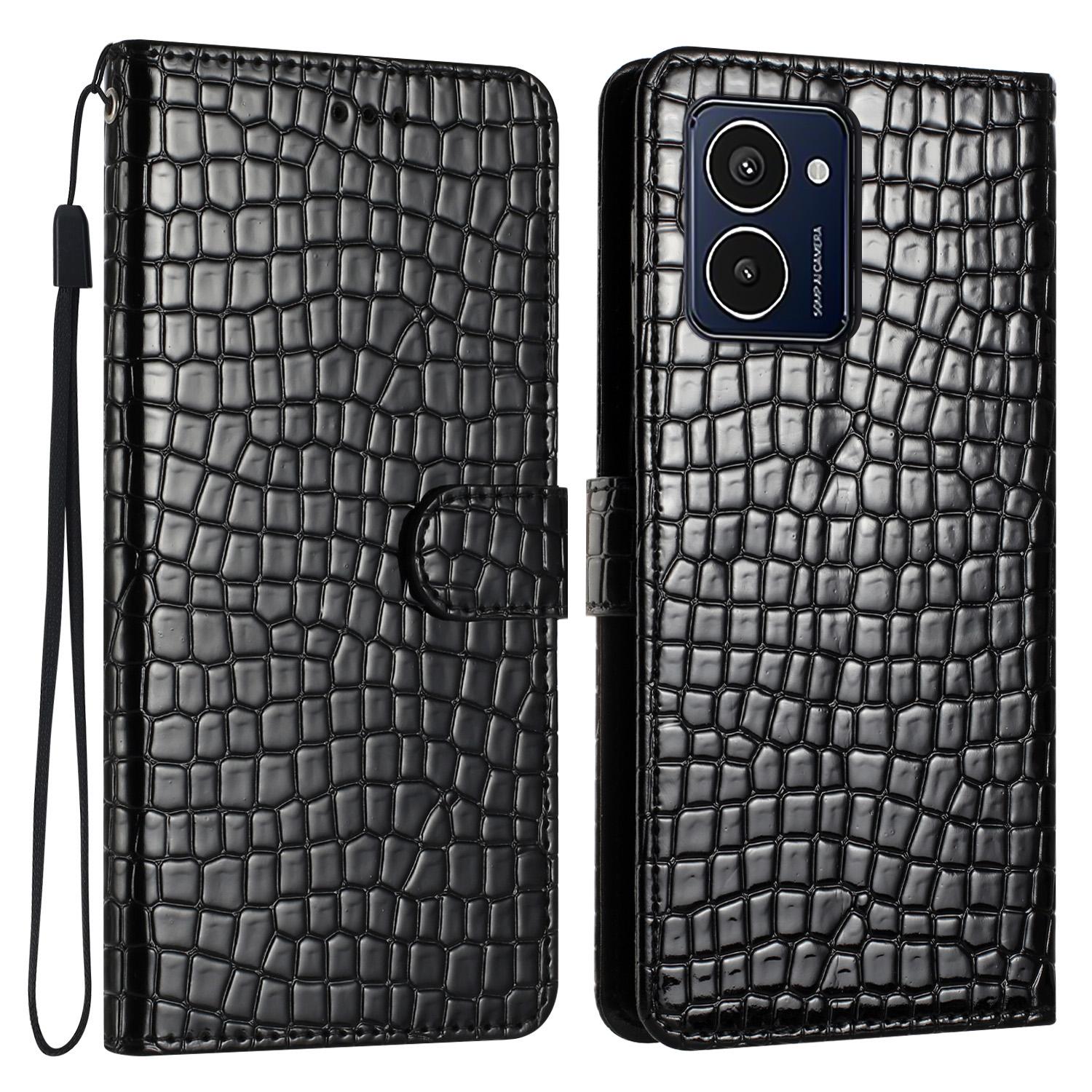 

Для HMD Pulse Pro Чехол-подставка PU Кожаный чехол для телефона Классический узор крокодиловой кожи Black