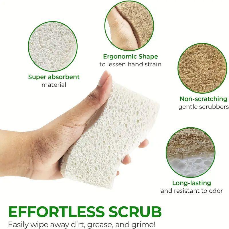 Cleaning Scrub Sponge Coconut Wood Pulp Sponge Wood Pulp Dishwashing Cotton Kitchen Dishwashing Sponge for Kitchen Bathroom