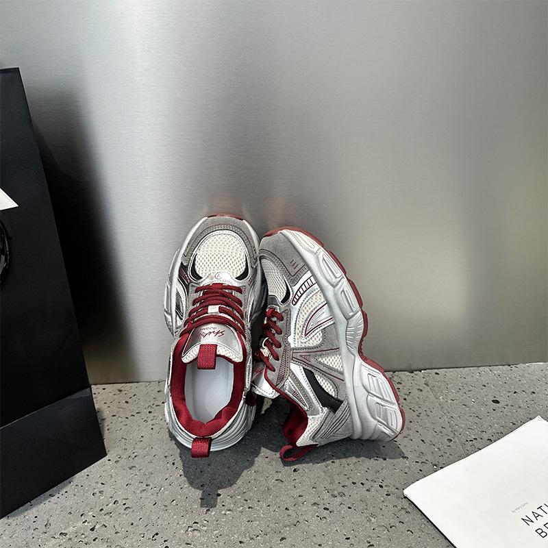 Leather Dad Shoes for Women 2025 Spring New Thick-soled Non-slip Casual Sports Shoes Trendy Color Matching Lace-up Student Shoes for Women