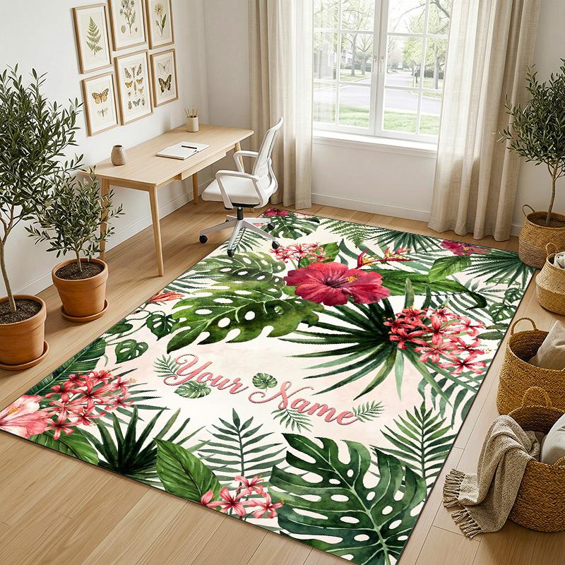 Tree Life Theme Soft Crystal Velvet Rug Custom Name & Text Print Non Slip Floor Rug for Bedroom Living Room