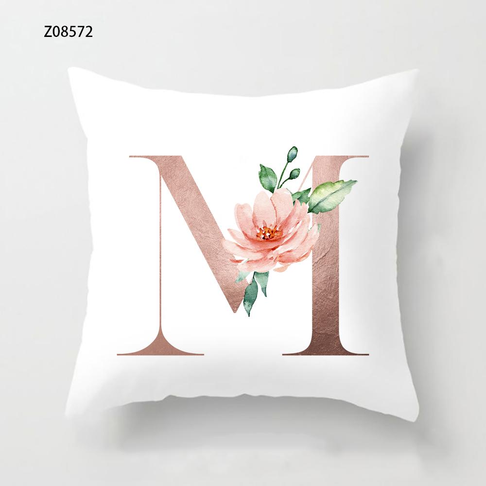 Pink Initials A B C Pillowcase Alphabet Flowers Home Sofa Decor Cushion Cover Living Room Bedroom Bed Decorative Pillow Cover