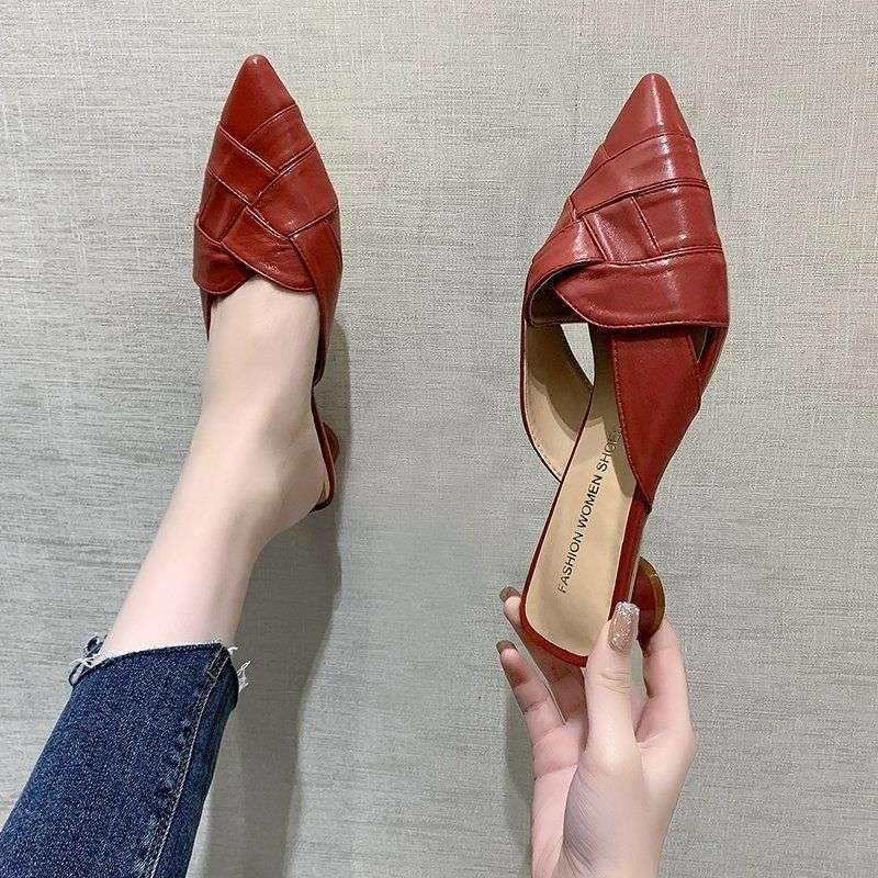 

Летние новые тапочки с закрытым носком, плетеные, модные, для улицы, с острым носком, на толстом каблуке, на низком каблуке, простые, для крутой девушки 40 красный